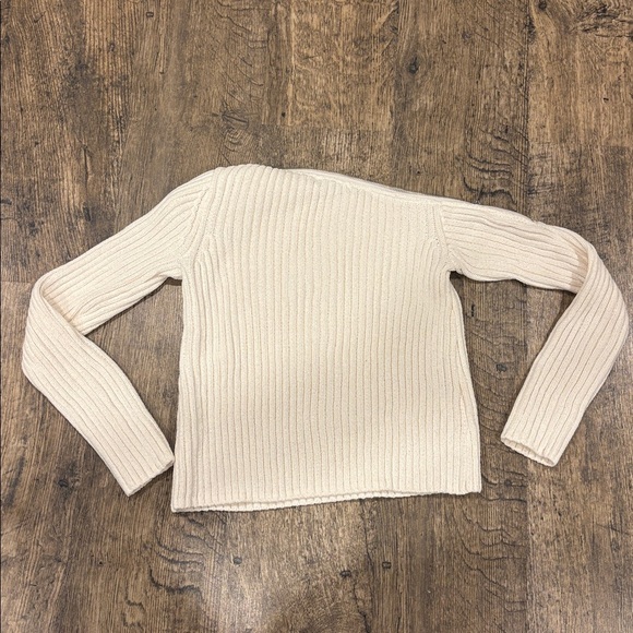 Zara Off-Shoulder Ribbed White Sweater - Picture 6 of 10
